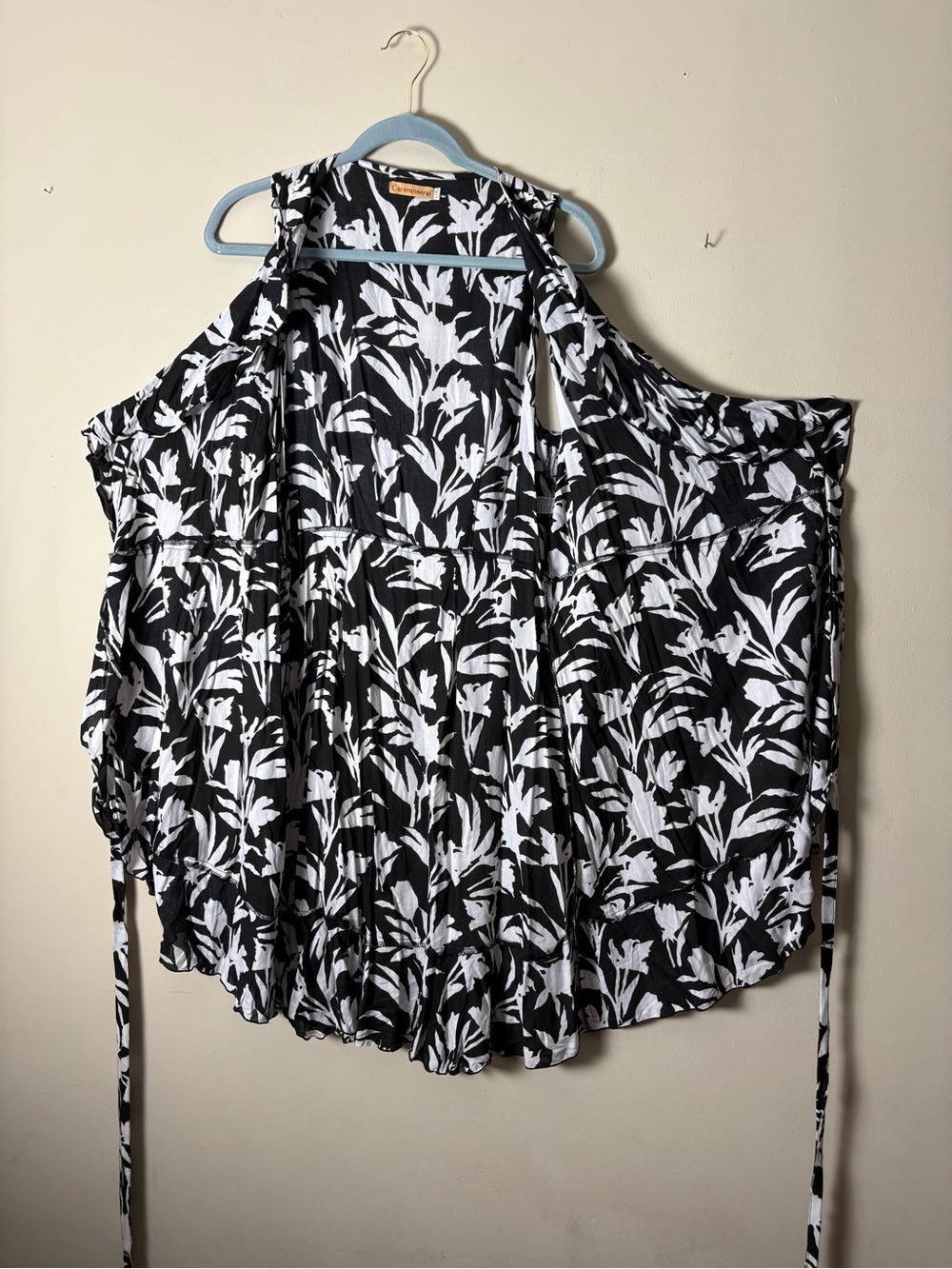 Caravanserai Black & White Floral Cotton Wrap Dress L/XL - Picture 5 of 6